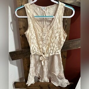 Cream colored tank top dress. Flower and lace detail. Size small